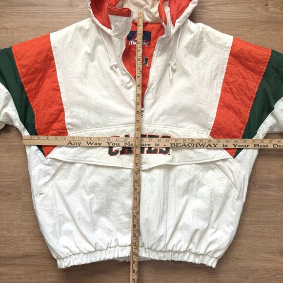 Vintage 90s Miami Hurricanes Majestic White Size XL Qtr Zip Hooded Puffer Jacket - Picture 9 of 9